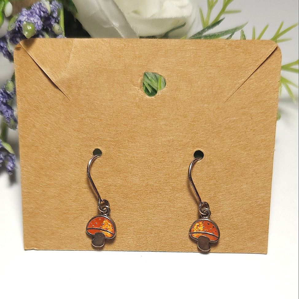 Sterling Silver Boma Orange & Yellow Flame Design Mushroom Dangle Earrings